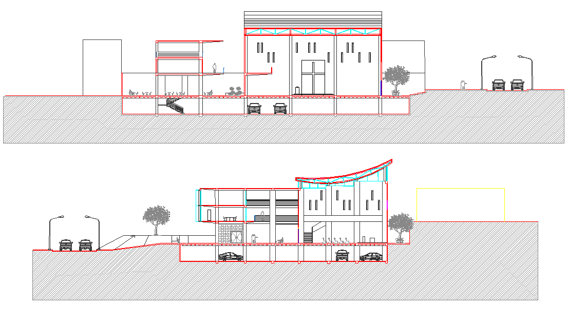Section community center plan dwg file