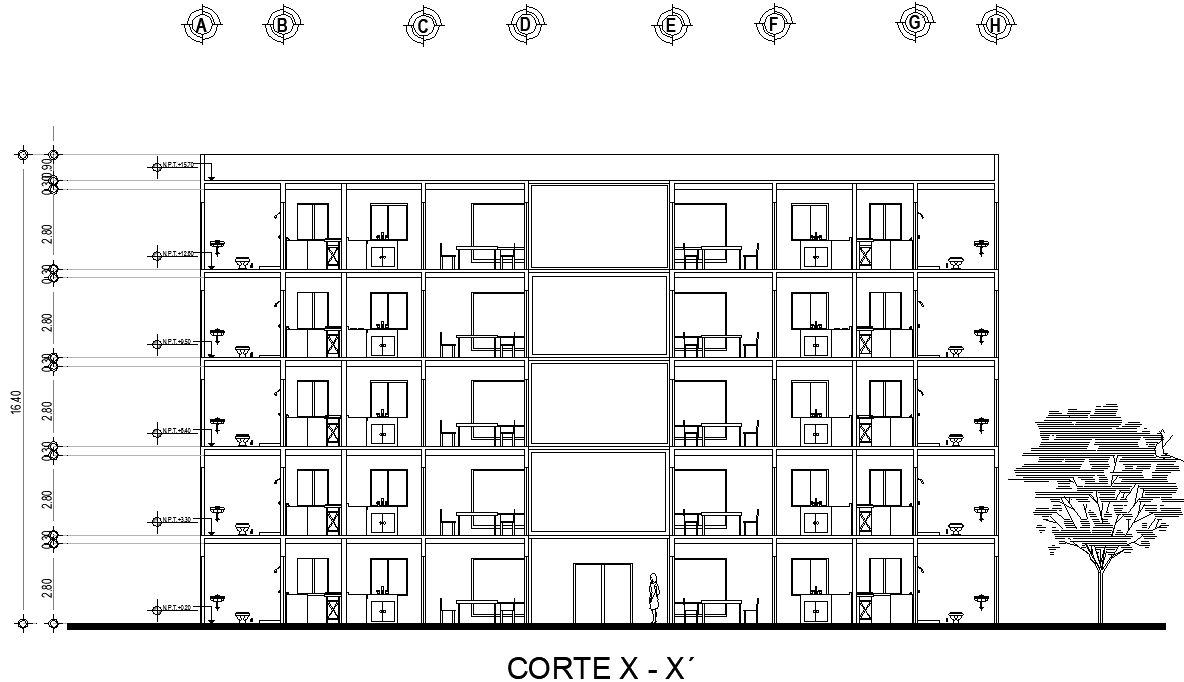 Section department building plan detail dwg file
