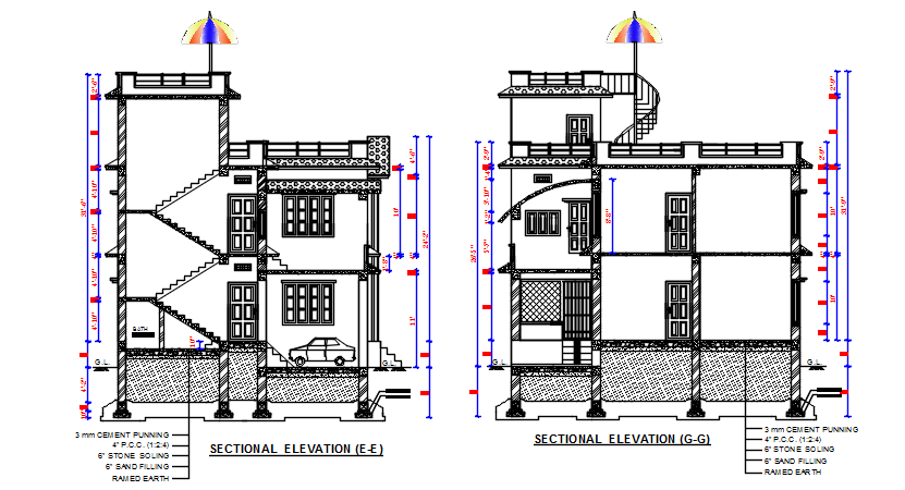 Section elevation plan detail dwg file