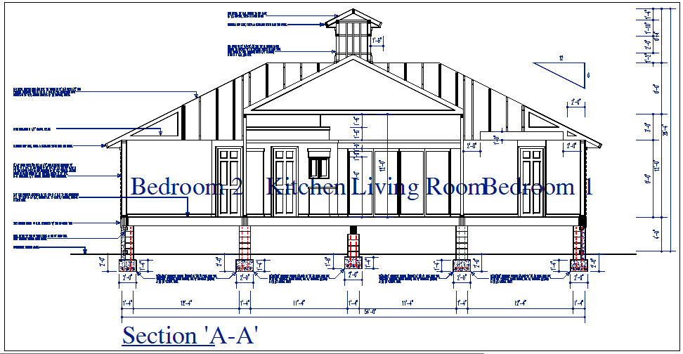 Section elevation view of house detail dwg file