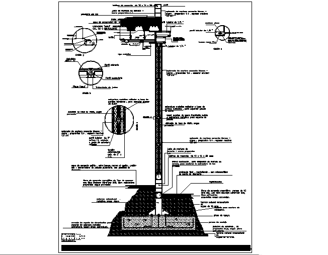 Section facade of gallery detail dwg file