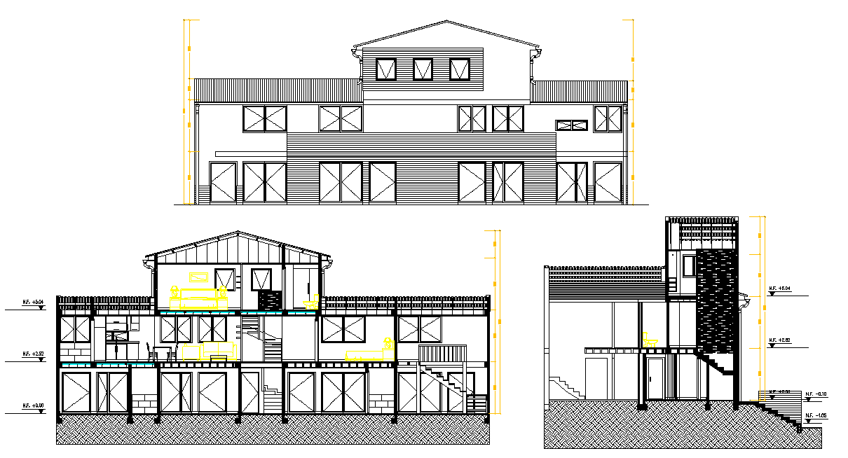 Section family house plan detail autocad file