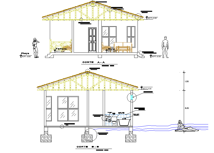 Section house plan autocad file