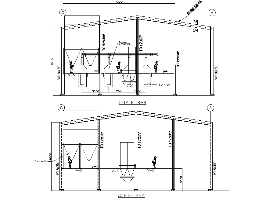 Section industrial warehouse mezzanine plan detail