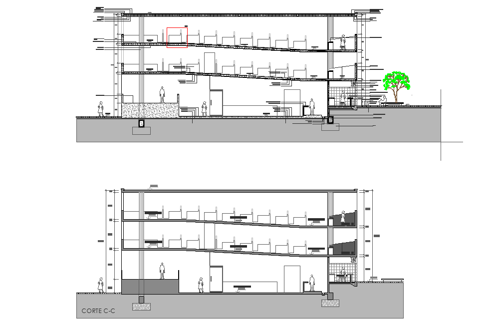 Section market in concrete plan autocad file