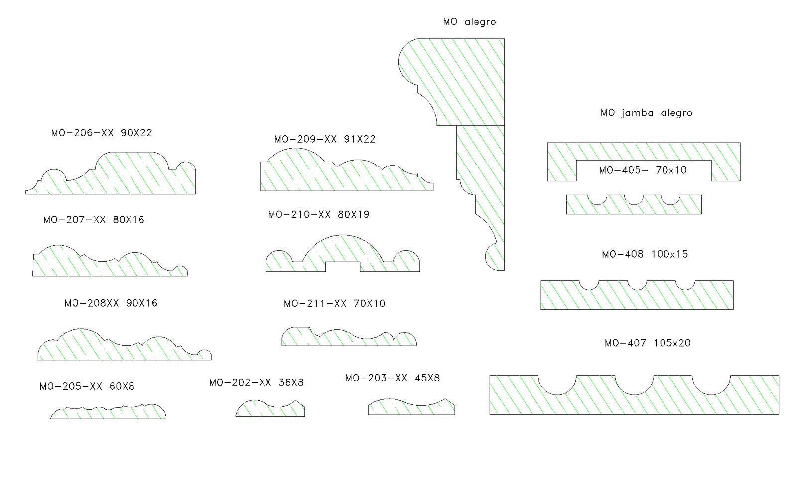 Section of wooden mouldings plan detail dwg file.