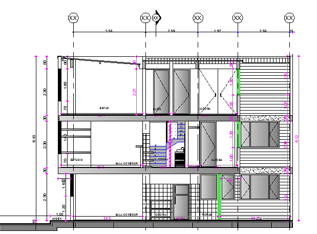 Section plan of Building dwg file