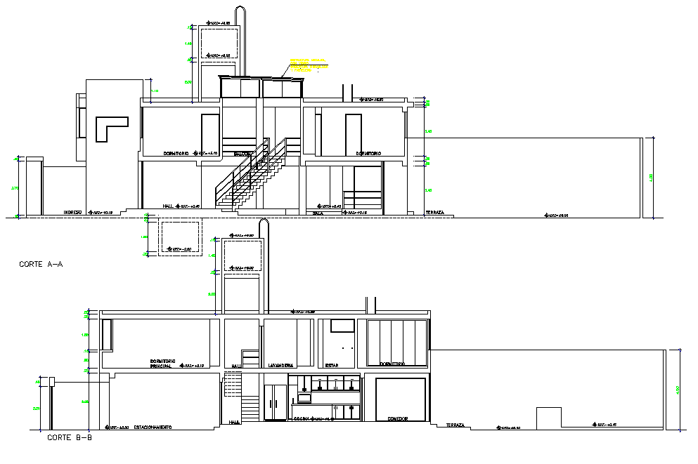 Section single family home plan detail dwg file