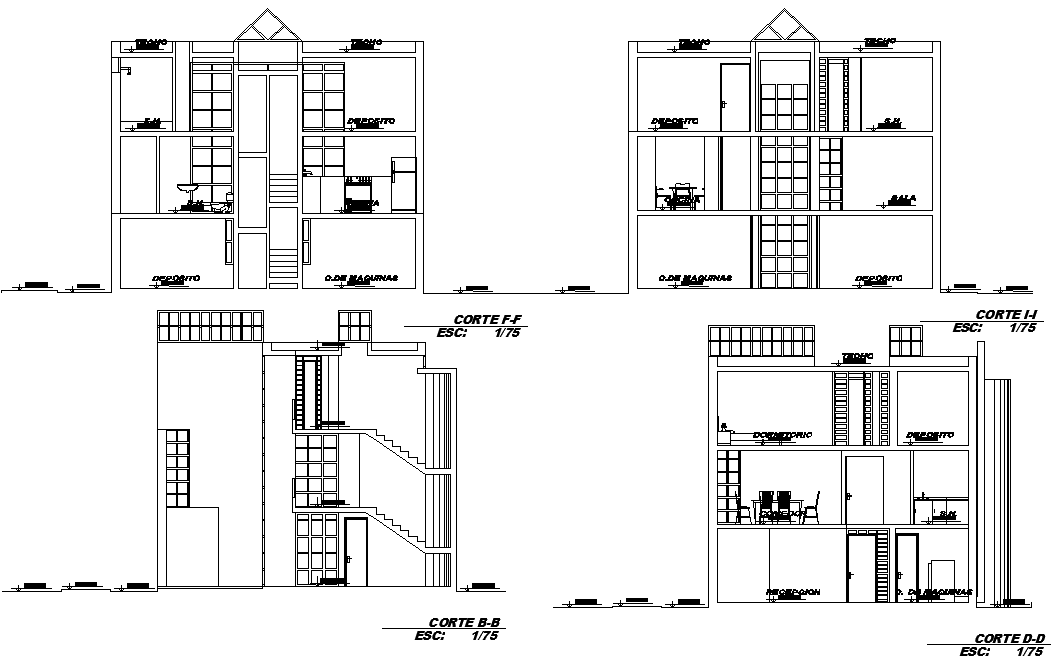 Section small family house plan dwg file