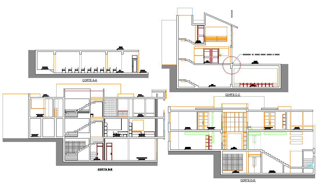 Section town hall center retail section detail dwg file