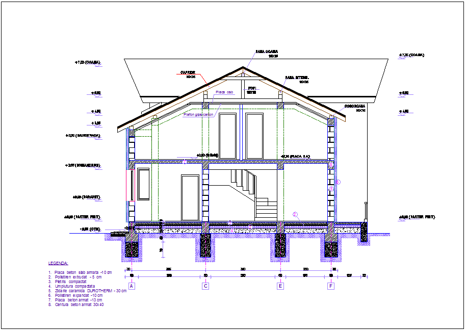 Section view for duplex house building dwg file 