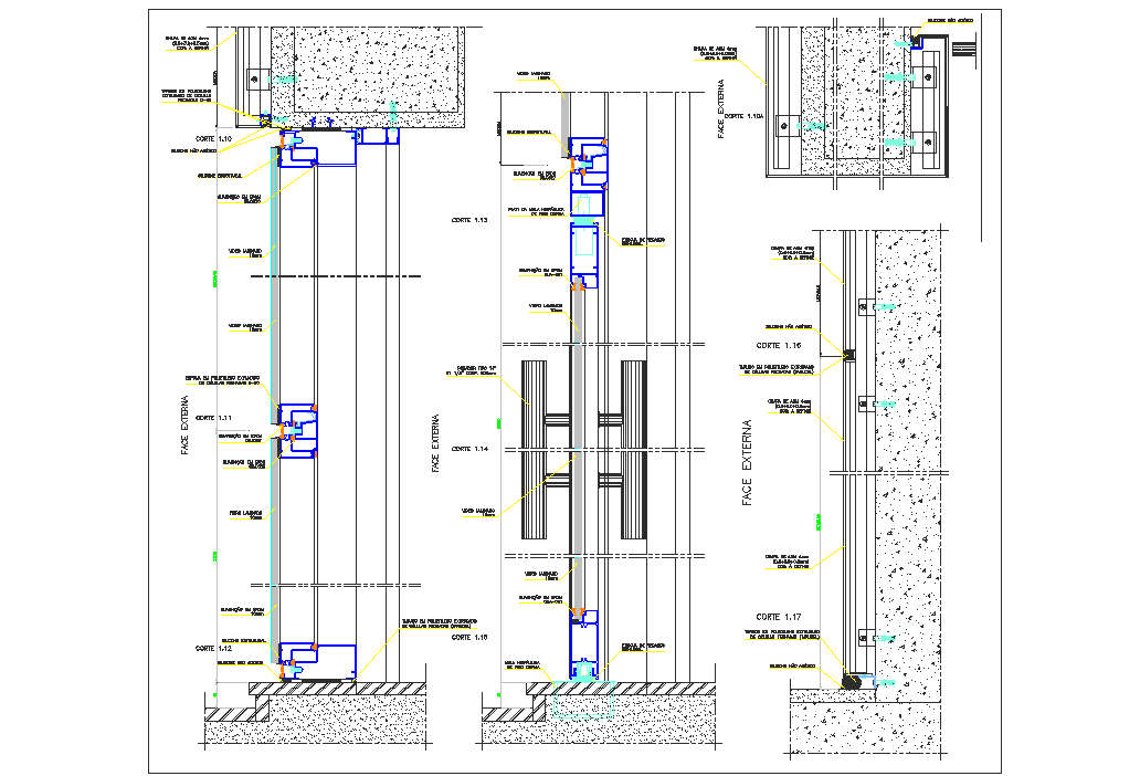 Section view of wall construction detail dwg file
