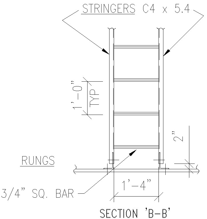 Section BB of ladder construction in detail AutoCAD drawing, CAD file, dwg file