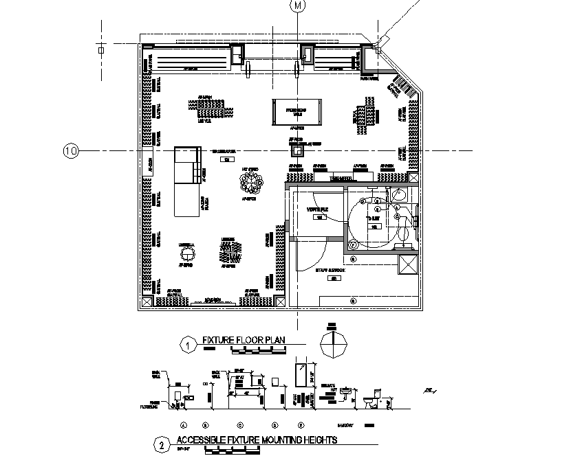 Sectional detail and architectural plan  of a building dwg file