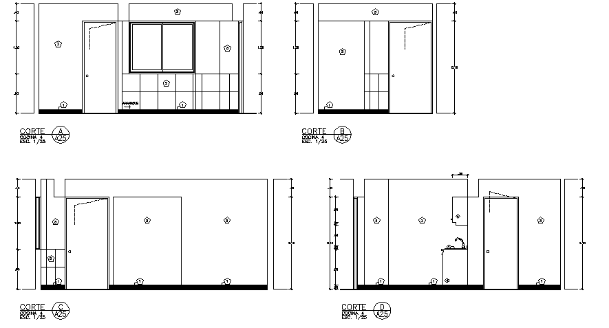 Sectional detail and elevation of a building dwg file
