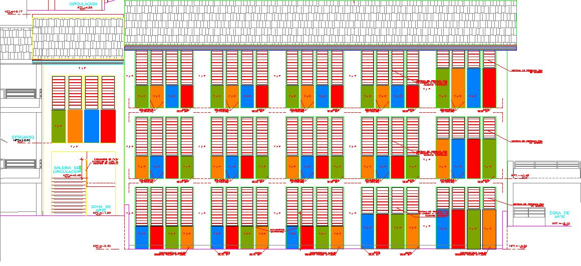Sectional detail and elevation of a school dwg file