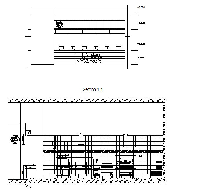 Sectional detail of a office room dwg file