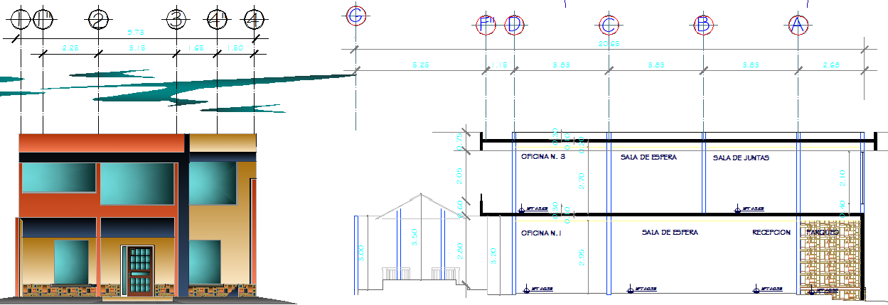 Sectional details of a building and its elevation  dwg file 