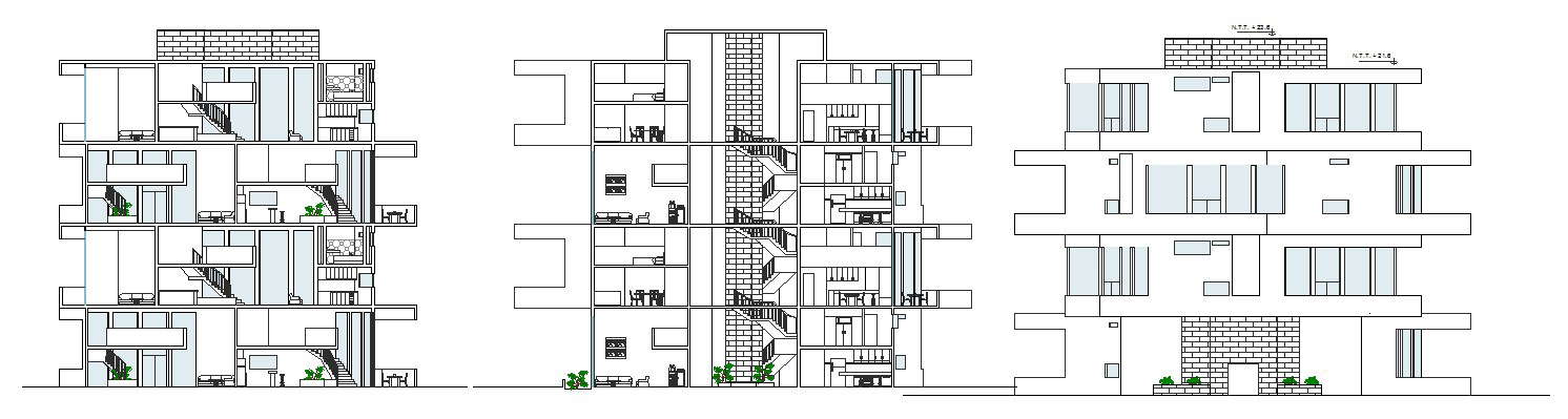 Sectional elevation in restaurant in dwg file