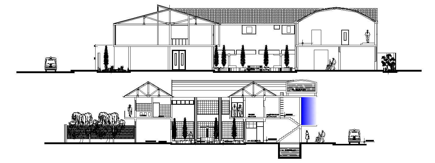 Sectional elevation of health center 