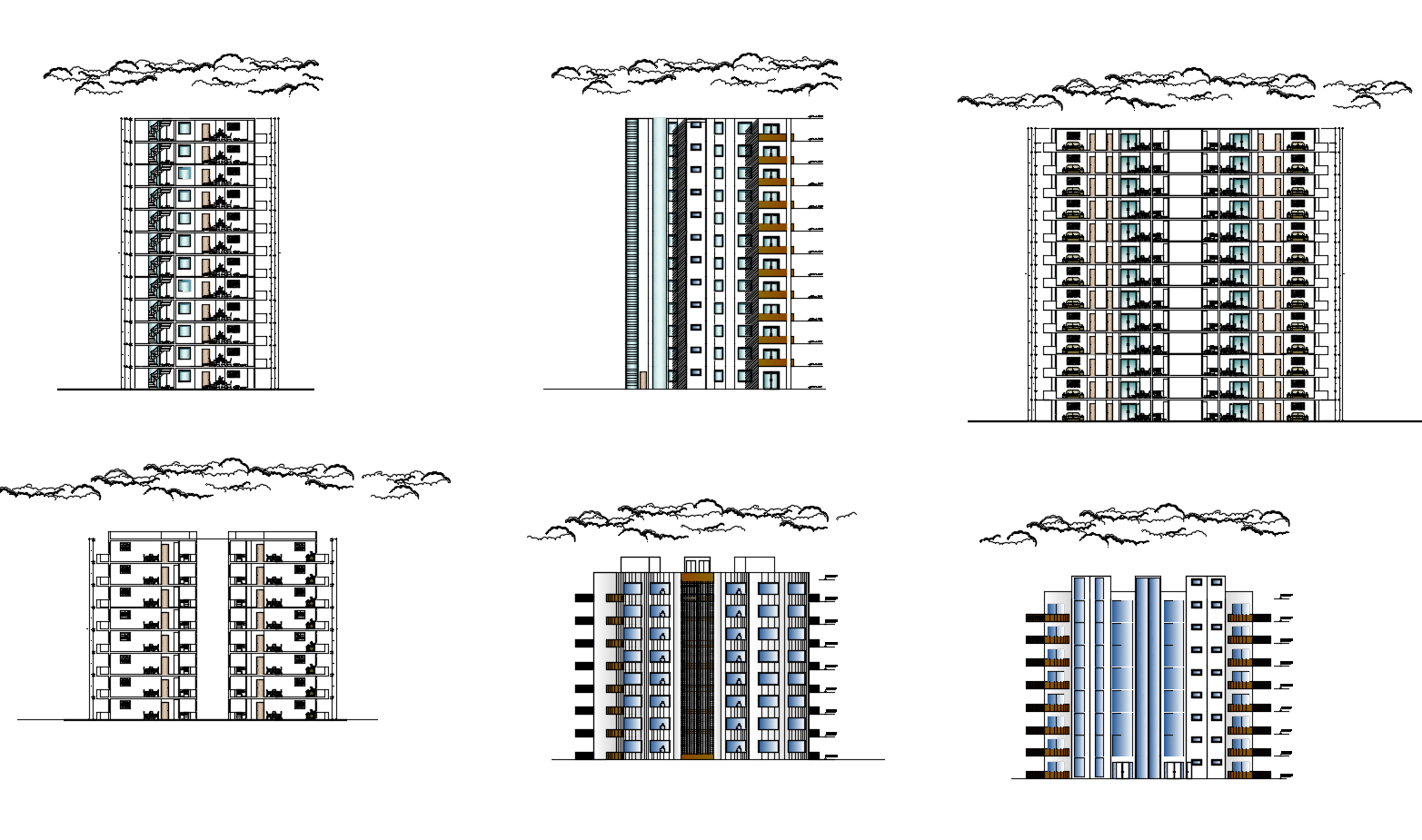 Sectional elevation of hotel in dwg file