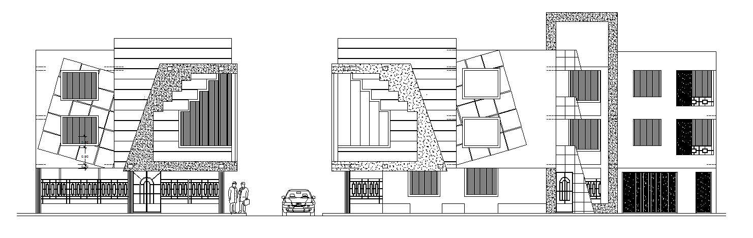 Sectional elevation of residential bunglow in dwg file
