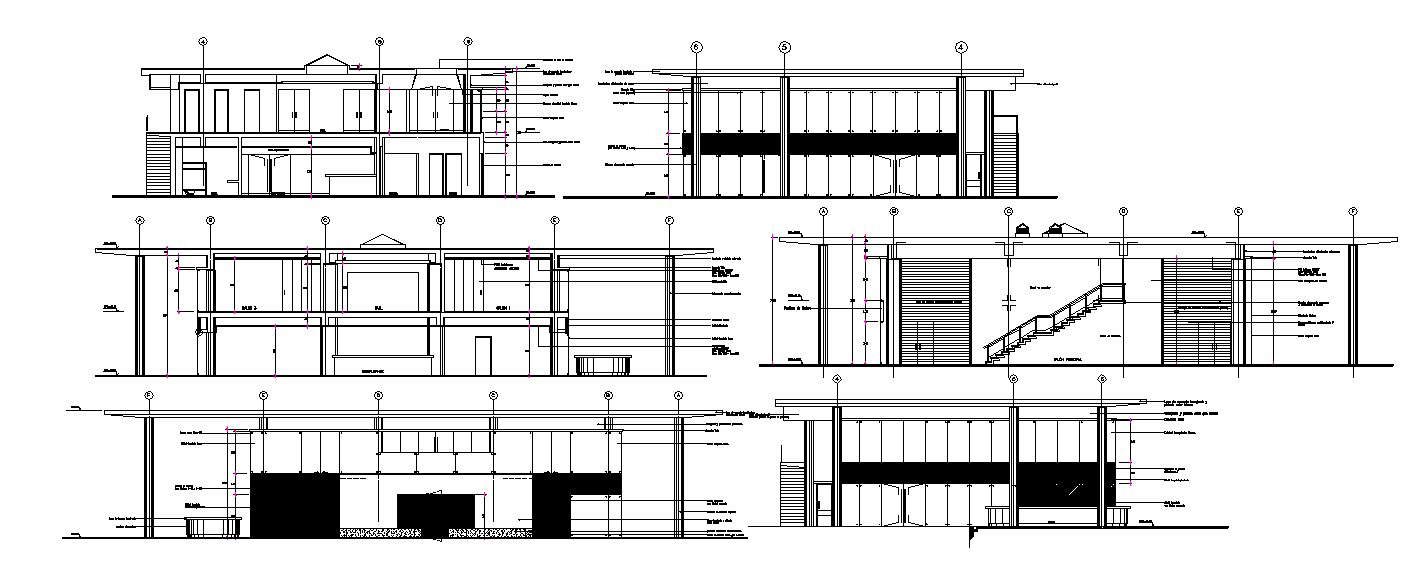Sectional elevation of restaurant in autocad