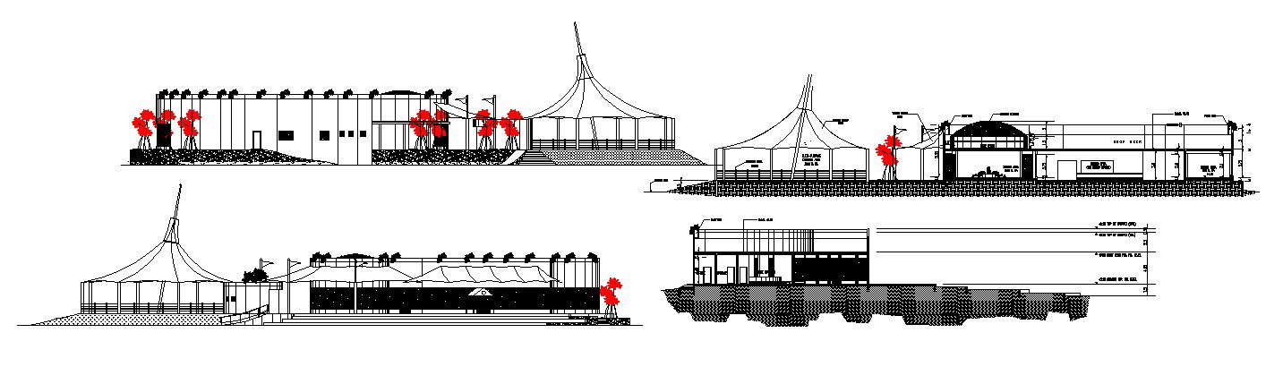 Sectional elevation of restaurant in autocad