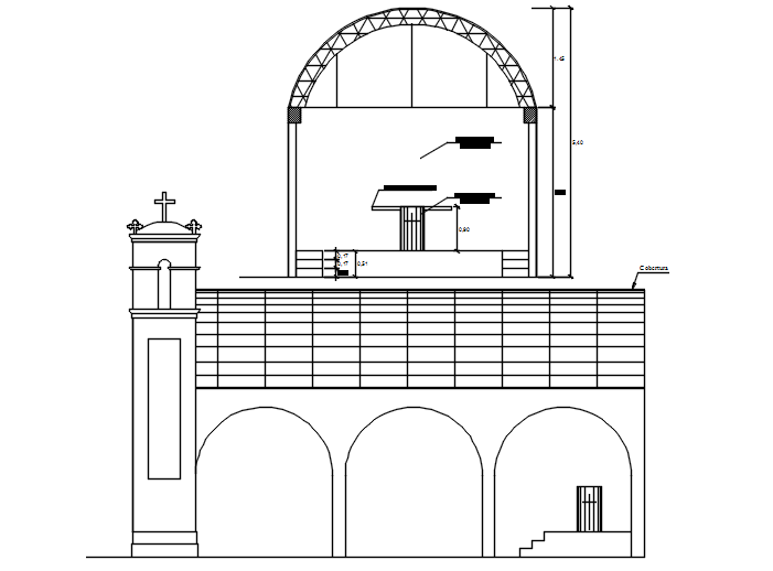 Sectional elevation of the church