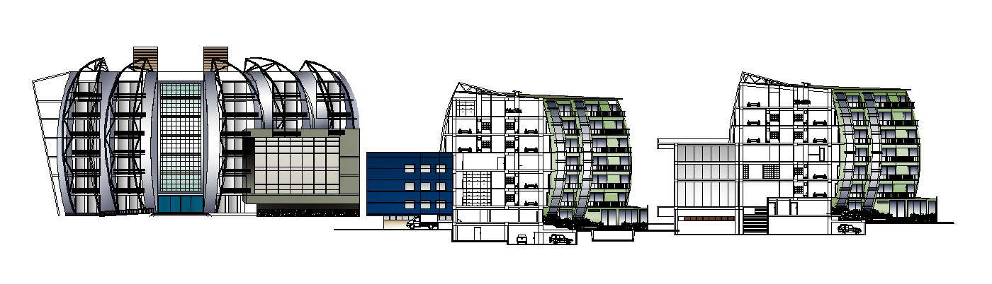 Sectional elevation of the commercial complex