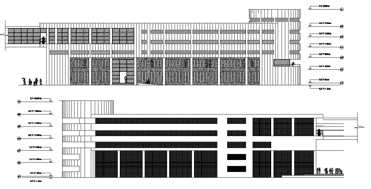 Sectional elevation of the hotel in dwg file 
