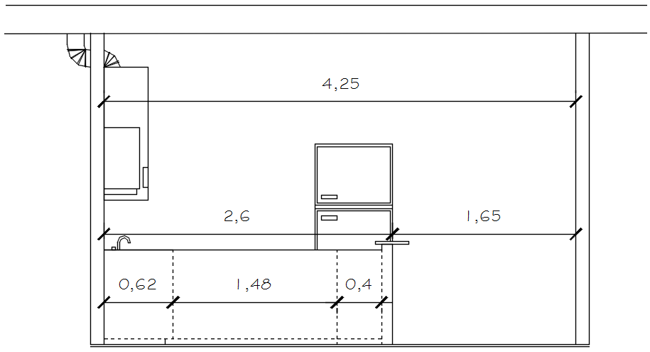 Sectional elevation of the kitchen in autocad 