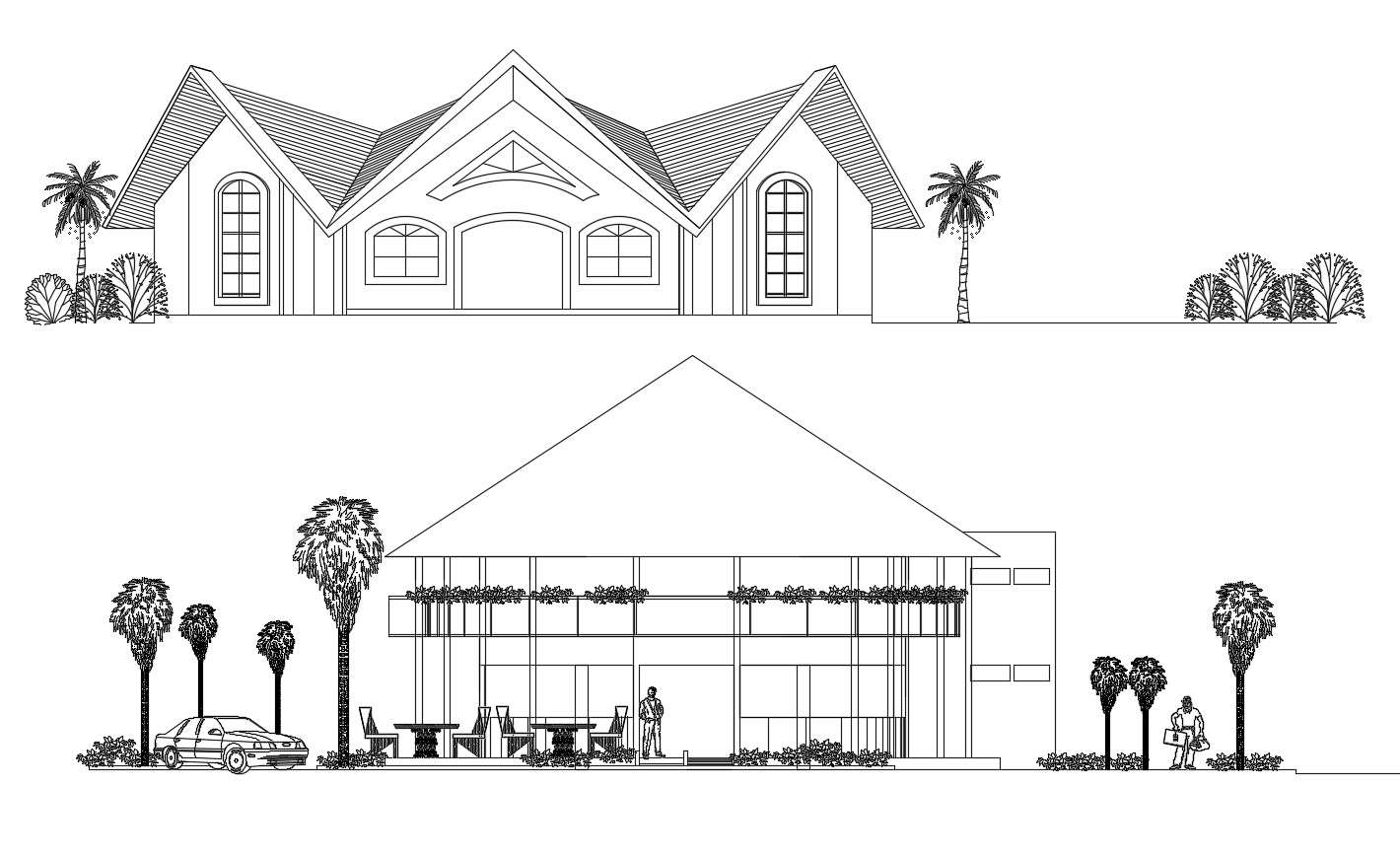 Sectional elevation of the resort in autocad 