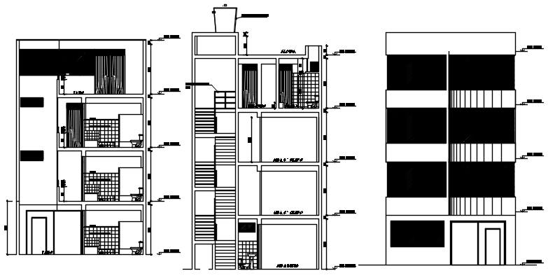 Sectional elevation of university in dwg file