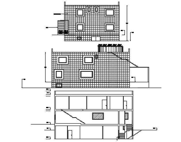 Sectional elevation of villa in dwg file