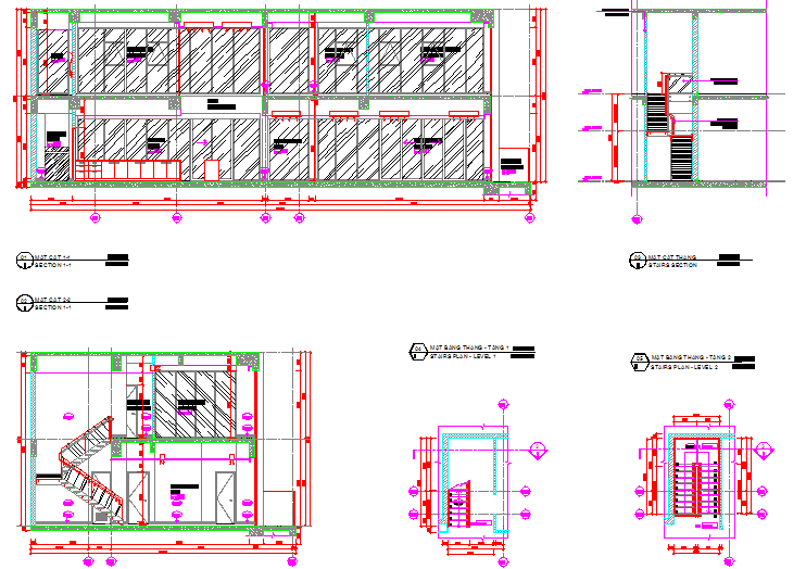 Sectional elevations and stairway Detail of penthouse 