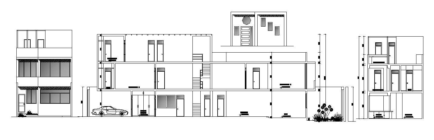 Sectional elevations of bungalow in dwg file