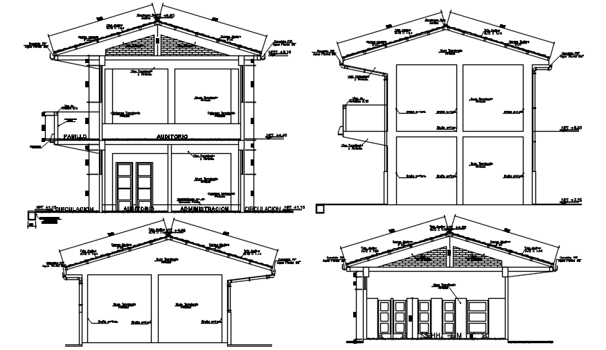 Sectional elevations of bunglow in dwg file