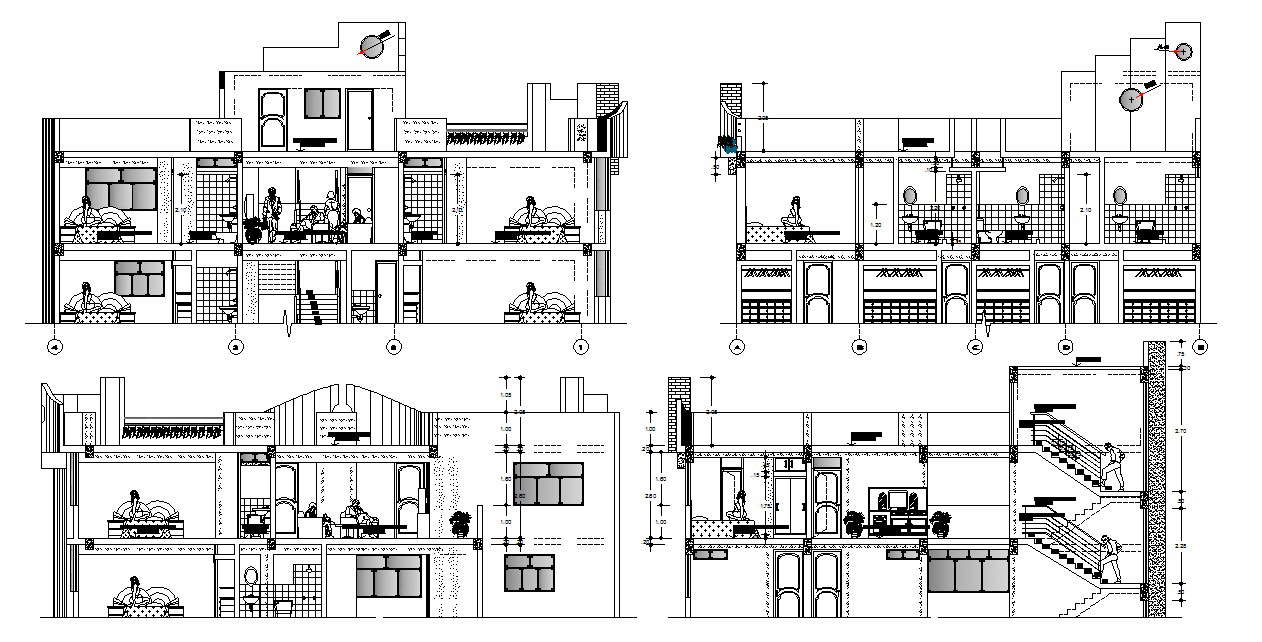Sectional elevations of bunglow in dwg file