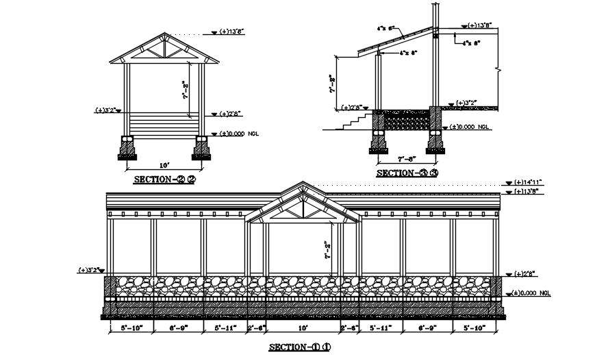 Section and elevation of Rafter of a residential building. Download the AutoCAD 2D file. 