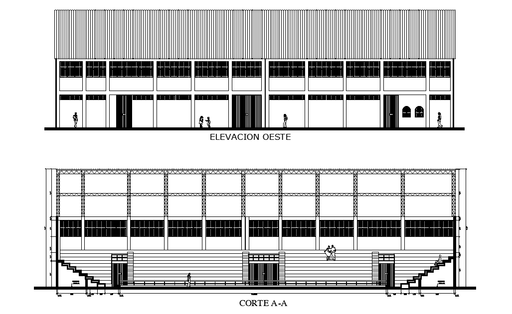  Section and elevation of the municipal building details are given in this 2D Autocad DWG drawing file.  Download the 2D Autocad DWG drawing file.