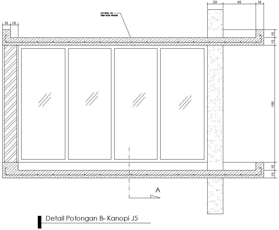 Section details of glass panel canopy