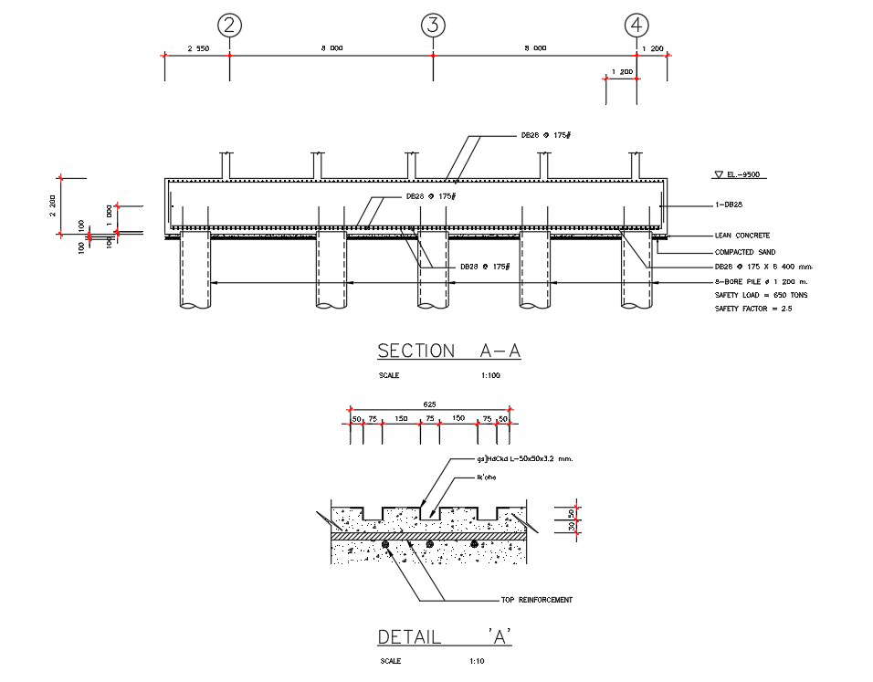 Section details of mat foundation is given in this 2D Autocad DWG drawing file. Download the Autocad DWG drawing file.    