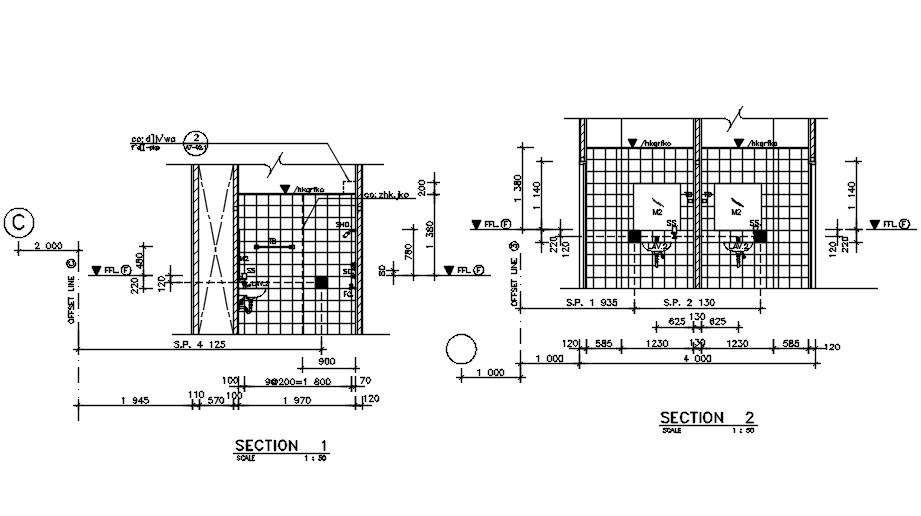 Section details of the hospital building toilet  is given in this Autocad drawing model and layout. Download the Autocad DWG drawing file.