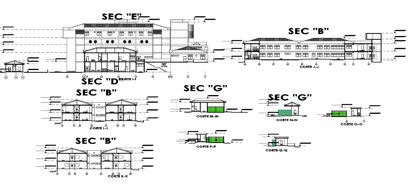 Sections of a general hospital plan detail dwg file.