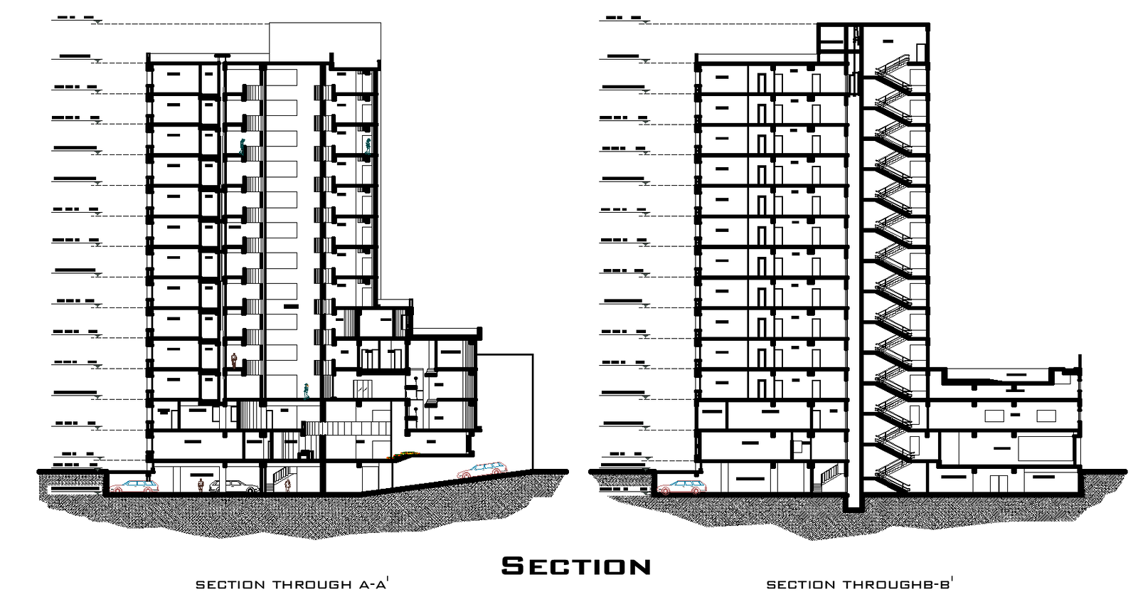Sections of hotel elevation plan detail dwg file.