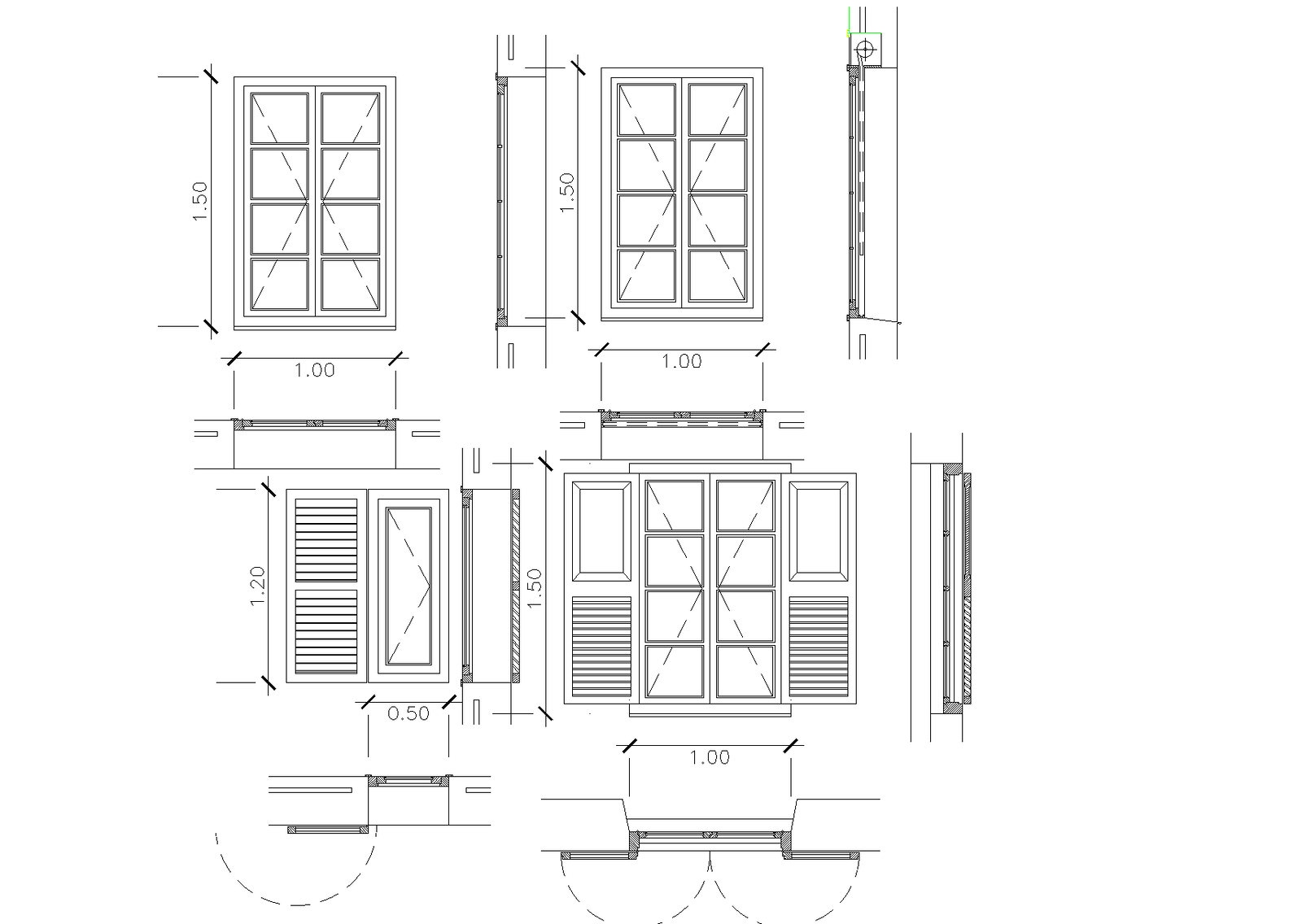 Sections of window plan detail dwg file.