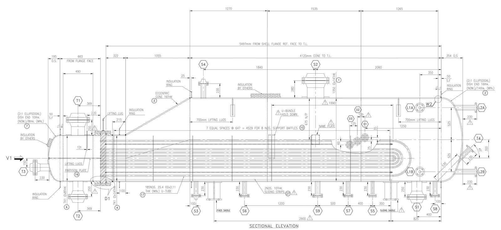 Section view of HCL Column Condenser Detail DWG AutoCAD file