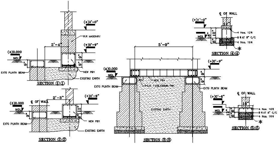 Section view of the plinth beam is given in this 2D Autocad DWG drawing file. Download the Autocad DWG drawing file. 