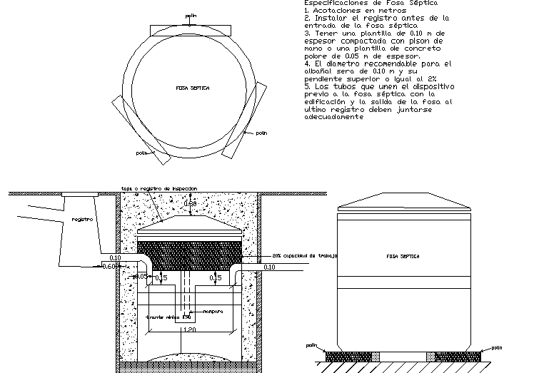 Septic grave plan and elevation detail dwg file